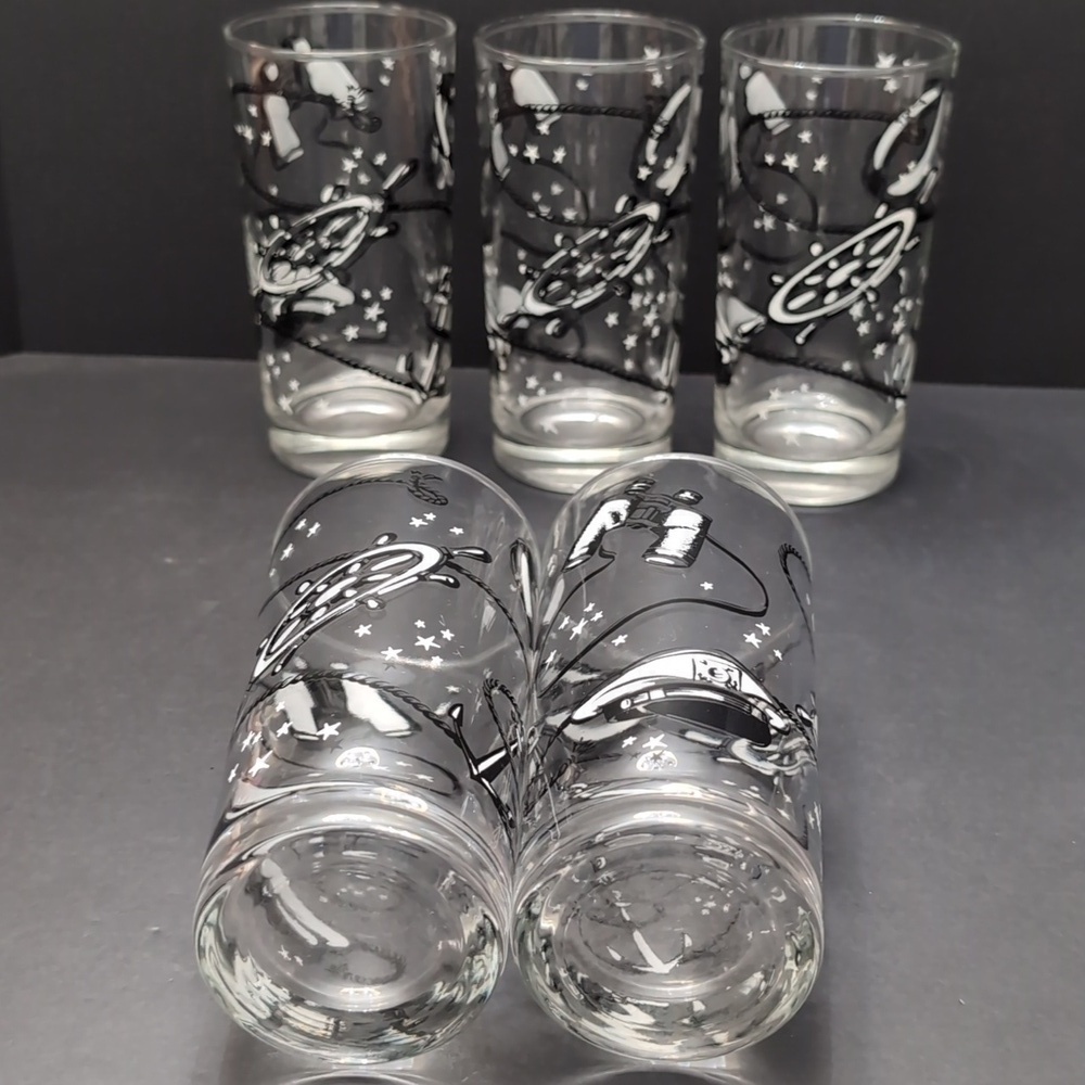 Vintage Set Of 5 Libby High Ball Glasses With Nautical Theme. - Picture 6 of 7